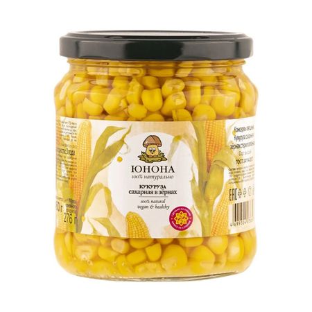 Кукуруза Юнона сахарная в зернах в стеклянной банке 460 г