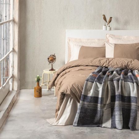 Комплект постельного белья Cotton Box clement vizon Двуспальный + плед 180х220 см