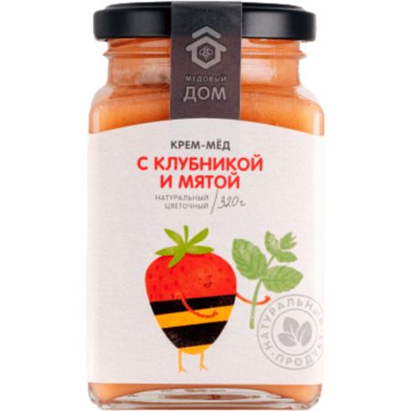 Крем-мёд Медовый Дом натуральный цветочный клубника и мята стеклянная банка 320 г клей карандаш 21г aroma ароматизированный мята лимон клубника роза пвп