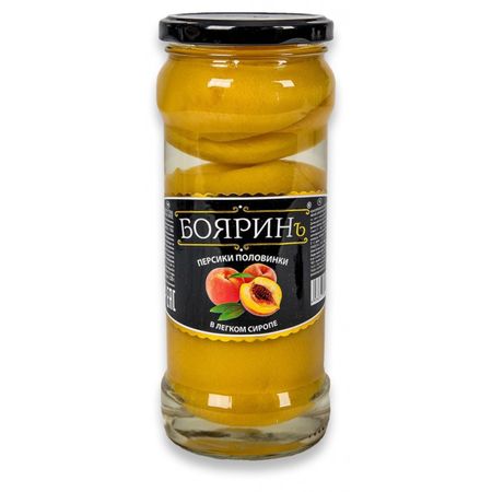 Персики Бояринъ половинки в сиропе стеклянная банка 580 мл