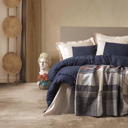 Комплект постельного белья Cotton Box clement lacivert Двуспальный + плед 180х220 см