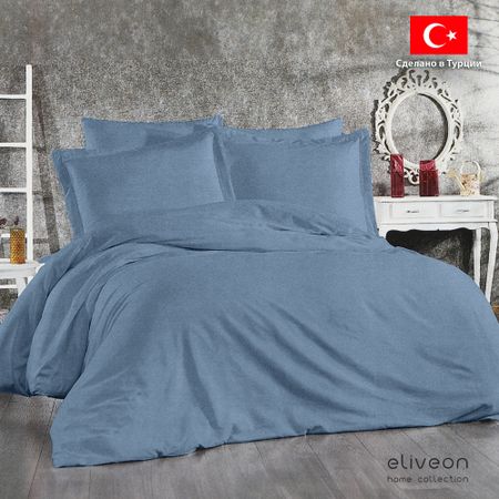 Комплект постельного белья Eliveon полуторный linen хлопок/лён синий