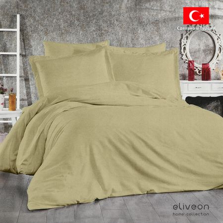 Комплект постельного белья Eliveon полуторный linen хлопок/лён зеленый