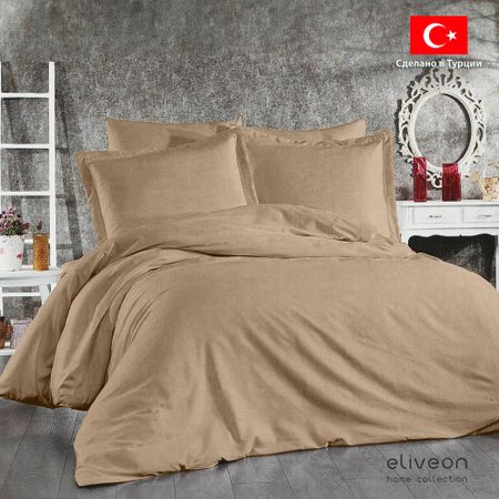 Комплект постельного белья Eliveon полуторный linen хлопок/лён коричневый