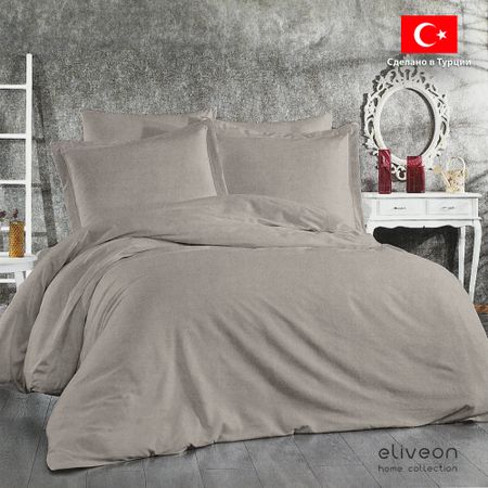 Комплект постельного белья Eliveon полуторный linen хлопок/лён серый