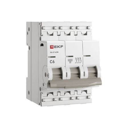 Автоматический выключатель модульный EKF PROxima ВА 47-63N 3P 6А тип C 6 кА 400 В (M636306C) пластиковые винты m4m5m6 с рукояткой из бакелита