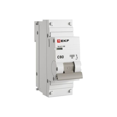 Автоматический выключатель модульный EKF PROxima ВА 47-100 1P 80А тип C 10 кА 230 В (mcb47100-1-80C-pro) 5 шт мгновенный тумблер mom off mom с длинной плоской ручкой красный 3 контактный 6 мм cqc ul rohs автоматический кнопочный переключатель с возвратом