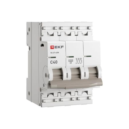 Автоматический выключатель модульный EKF PROxima ВА 47-63N 3P 40А тип C 4,5 кА 400 В (M634340C) пластиковые винты m4m5m6 с рукояткой из бакелита