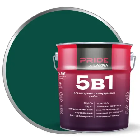 Эмаль по металлу 5 в 1 Лакра цвет зеленый мох RAL6005 5 л