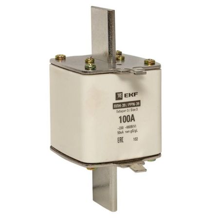 Вставка плавкая EKF ППН-39 100А 50 кА 660 В (fus-39/630/100) вставка плавкая цилиндрическая ekf proxima пвц 6а 10х38 мм 500 в ip20 20 шт pvc 10х38 6