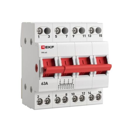 Трехпозиционный переключатель EKF PROxima ТПС-63 4P 63А 400 В на DIN-рейку (TPS463)