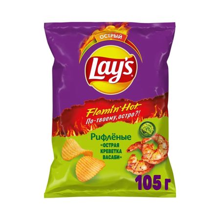 Чипсы Lays рифлёные со вкусом острая креветка с васаби 105 г