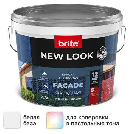Краска фасадная Brite New Look цвет белый 2.7 л рельефная акриловая краска контур белый 20 мл