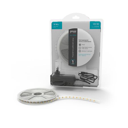 Лента Gauss Basic в комплекте LED 5050/60 12V 10W/m 700lm/m 4000K 10mm IP20 5m