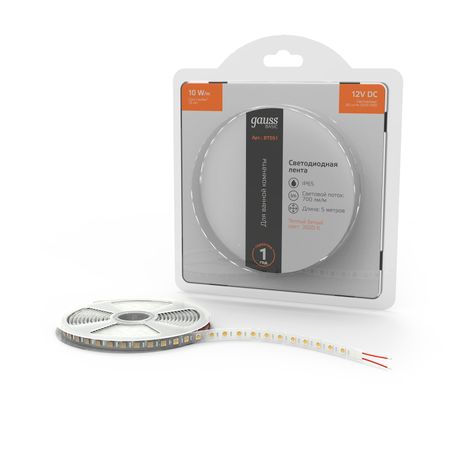 Лента Gauss Basic LED 5050/60 12V 10W/m 700lm/m 3000K 10mm IP65 5m лента gauss basic led 10вт м 700лм м 3000k 10мм ip65 12в 3м