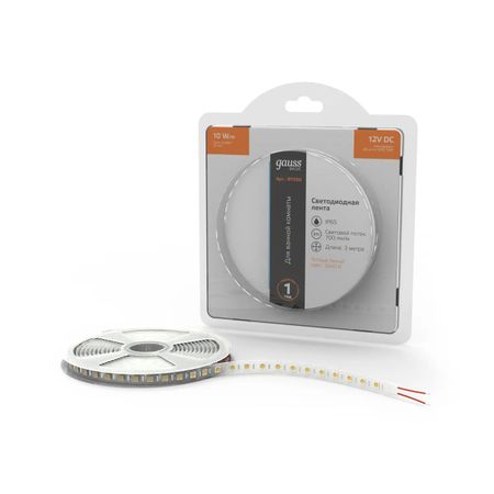 Лента Gauss Basic LED 5050/60 12V 10W/m 700lm/m 3000K 10mm IP65 3m лента gauss basic led 10вт м 700лм м 3000k 10мм ip65 12в 3м