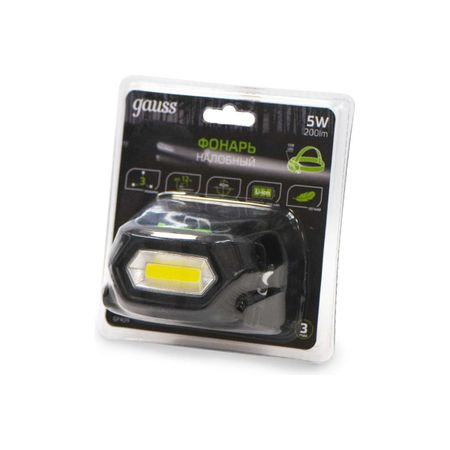 Фонарь налобный Gauss модель GFL409 5W 200lm Li-ion 1200mAh LED фонарь налобный gauss gfl304 3вт led 180лм 3xaaa