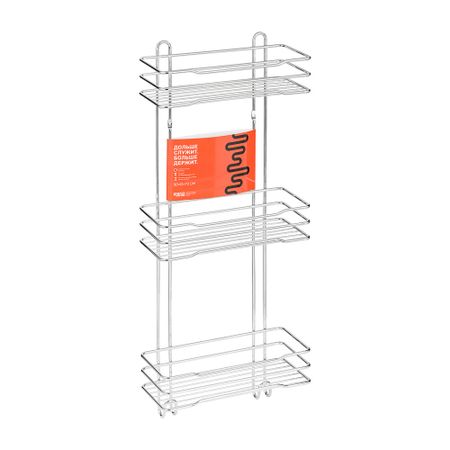 Полка для ванной ЧМЗ Стамбул трехъярусная с крючками 300х130х720 мм металл хром (501-003-01)