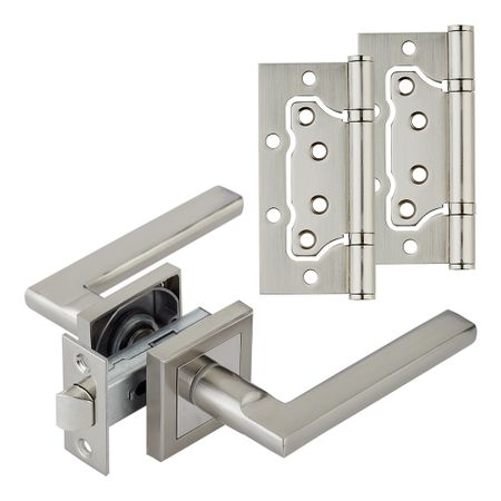 Комплект фурнитуры для двери Corsa Deco Primrose с защелкой и петлями квадратная розетка матовый никель (990310)