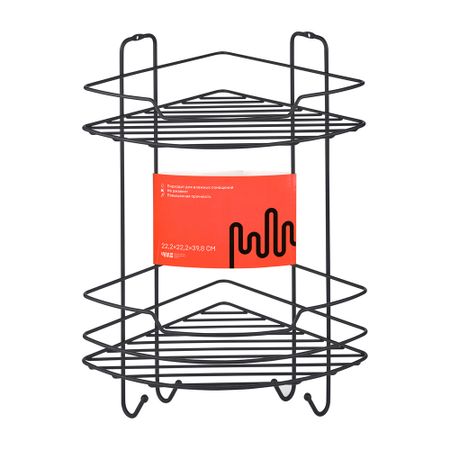 Полка для ванной ЧМЗ Лофт угловая двухъярусная 222х222х398 мм металл черный муар (513-005-02)