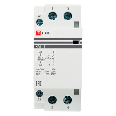 Контактор модульный EKF PROxima КМ 400 В 16 А тип AC 2НО (km-2-16-20)