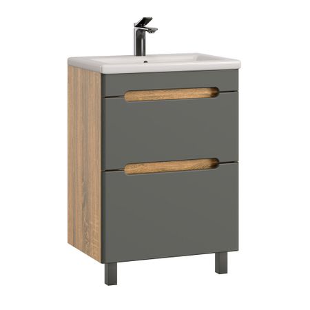 Комплект тумба с раковиной Sanstar Diva 50 см напольная дуб вотан/графит софт (457.1-1.4.1.ККОМ) тумба бостон дуб вотан антрацит 900х370х1020 мм