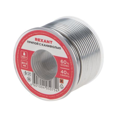 Припой Rexant d2 Sn60 Pb40 Flux 2.2% с канифолью 250 г (09-3323) отсос для припоя