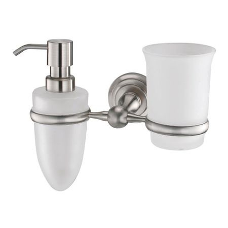 Дозатор для мыла WasserKraft Ammer с держателем стекло матовый/металл никель (K-7089)