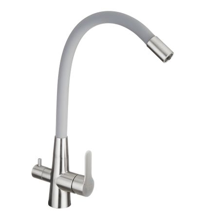 Смеситель для кухни Corsa Deco Pure нержавеющая сталь/серый с гибким изливом с подключением к фильтру однорычажный (966378)