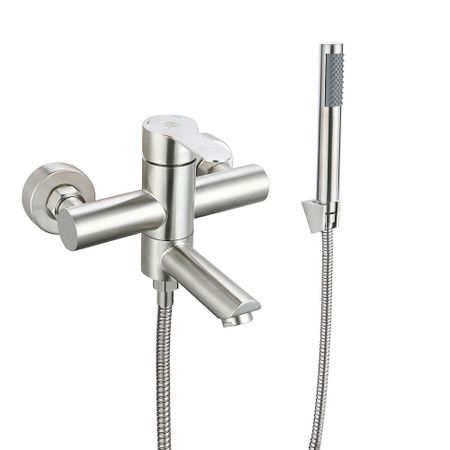 Смеситель для ванны РМС SUS124 нержавеющая сталь однорычажный с коротким изливом с лейкой (SUS124-009E) кулисный переключатель lanboo 2822 нержавеющая   16а