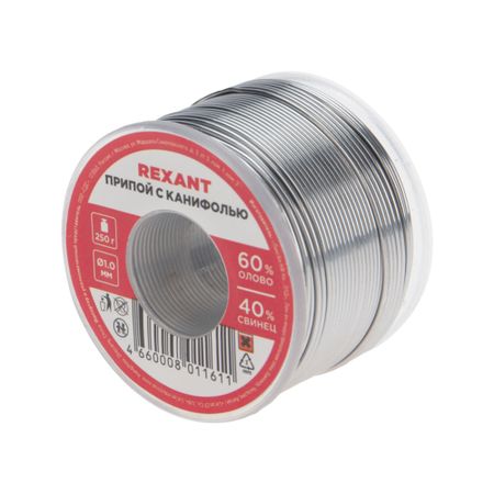 Припой Rexant d1 Sn60 Pb40 Flux 2.2% с канифолью 250 г (09-3313) отсос для припоя