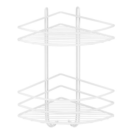 Полка для ванной Металаксон Drop угловая двухъярусная с крючками 200х200х385 мм металл белая (48991-2БМ)