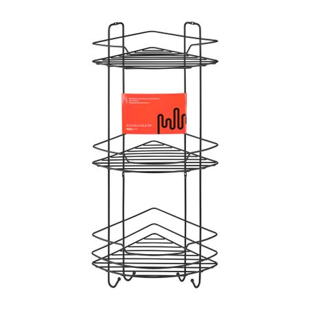 Полка для ванной ЧМЗ Лофт угловая трехъярусная 222х222х638 мм металл черная (513-006-01)