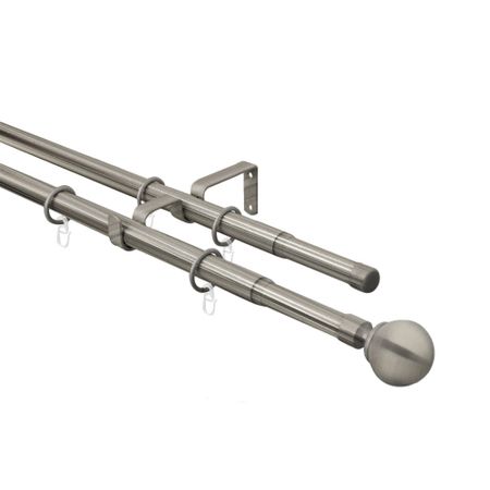 Карниз настенный металлический двухрядный раздвижной 160-300 см d16/19 мм хром матовый (151.210)