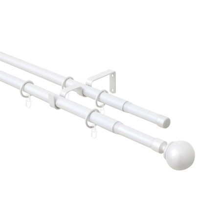 Карниз настенный металлический двухрядный раздвижной 160-300 см d16/19 мм белый (151.208)
