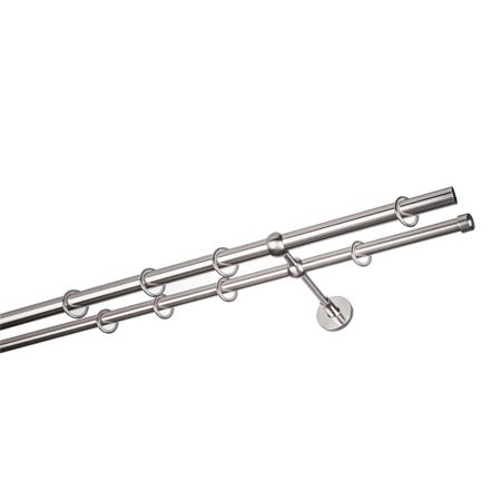 Карниз настенный металлический двухрядный круглый 160 см d20 мм серебро