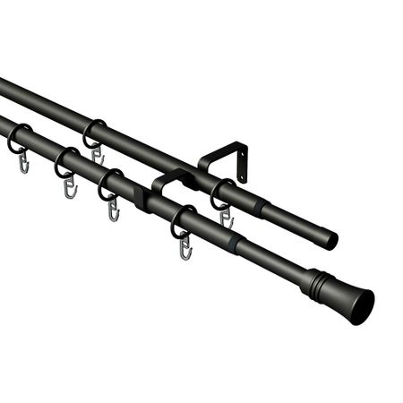 Карниз настенный металлический двухрядный раздвижной 160-300 см d16/19 мм черный (151.211)