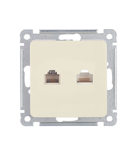 Розетка компьютерная/ телефонная Hegel Master встраиваемая слоновая кость RJ11/ RJ45 (РСКТ-440-01)
