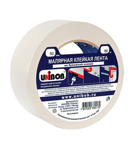 Лента малярная Unibob белая 50 мм 50 м (81646/28139)