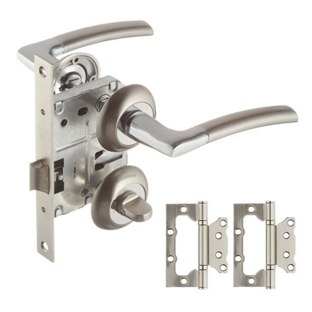 Комплект фурнитуры для двери Corsa Deco Maple с замком петлями и фиксатором круглая розетка матовый никель