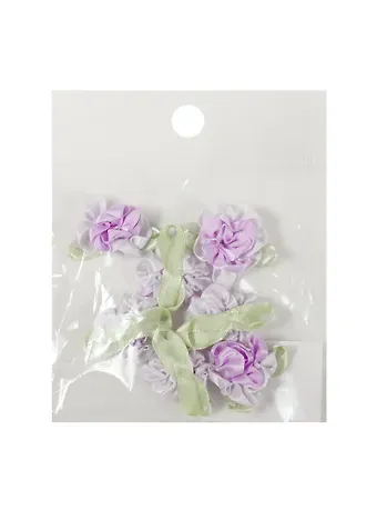 Пришивные розочки с листиками 3 см. сиреневые (7шт)(пакет) (11-01031-1-1)