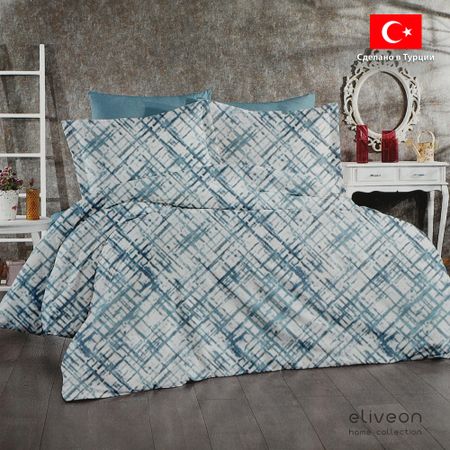 Комплект постельного белья Eliveon Евро ранфорс хлопок синий простыня на резинке actuel ранфорс синий 160х200 см