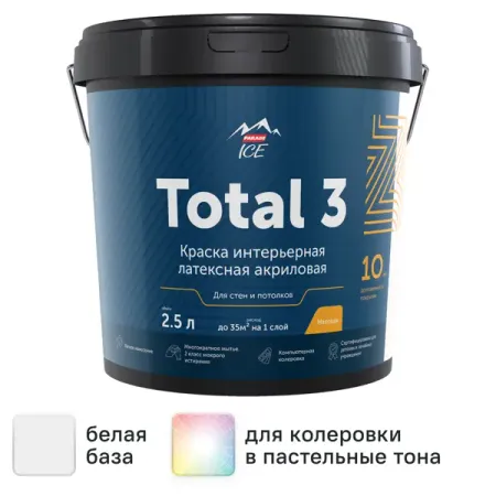 Краска для стен и потолков Parade Total 3 моющаяся матовая цвет белый база А 2.5 л белый пластиковый стаканчик для краски 600 мл подходит для распылителя sata аксессуары для инструментов jet connector