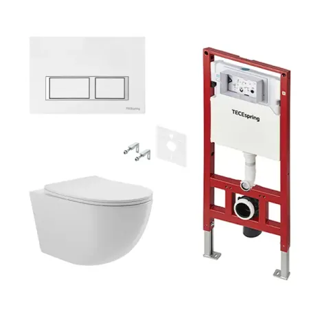 Комплект инсталляция и унитаз Tece Spring безободковый с микролифтом клавиша цвет белый