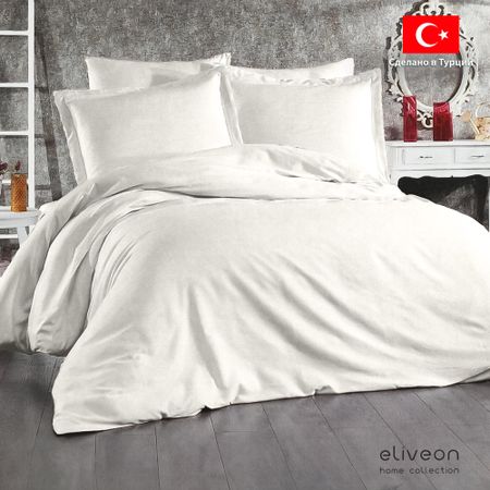 Комплект постельного белья Eliveon Евро linen хлопок/лен белый комплект постельного белья sofi de marko флер 3 белый с серым евро
