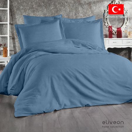Комплект постельного белья Eliveon Евро linen хлопок/лен синий