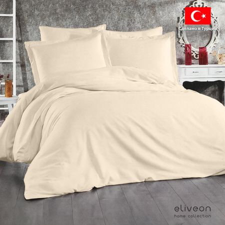 Комплект постельного белья Eliveon Евро linen хлопок/лен кремовый