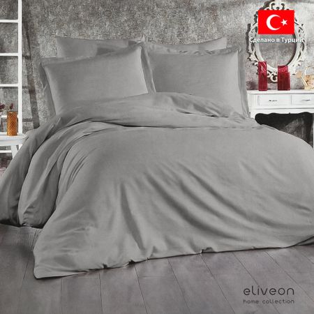 Комплект постельного белья Eliveon Евро linen хлопок/лен серый