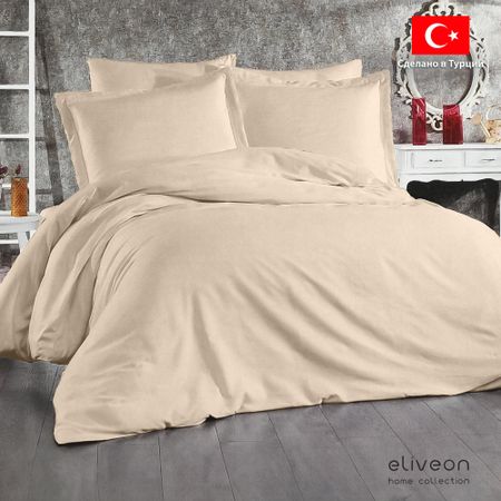 Комплект постельного белья Eliveon Евро linen хлопок/лен темно-бежевый