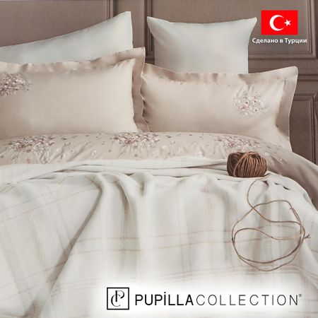 Комплект постельного белья Pupilla Medusa двуспальный поплин капучино + плед